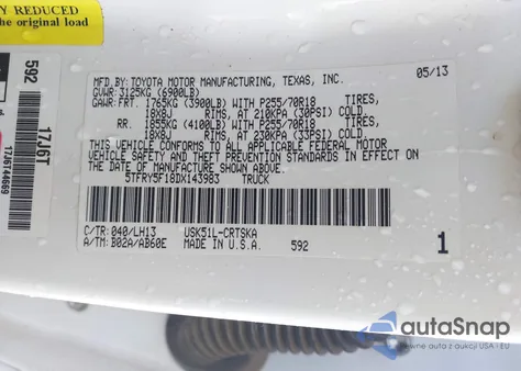 2013 Toyota Tundra Grade 5.7L V8 из США, поврежденный, VIN 5TFRY5F18DX143983